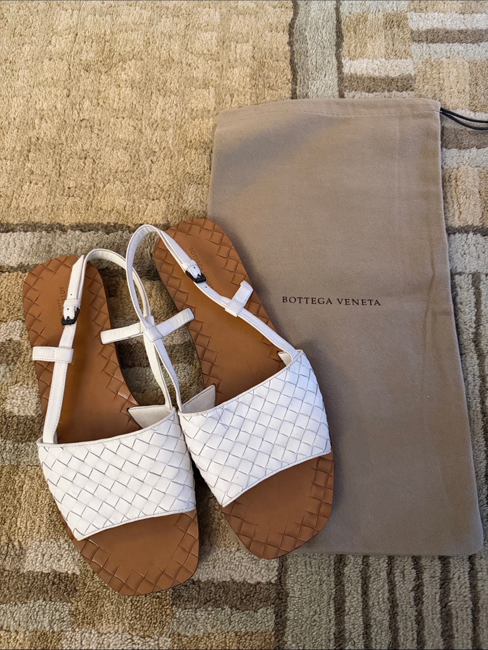 Bottega Veneta White Woven Leather Flat Slingback Sandals - Size 41 - Italy